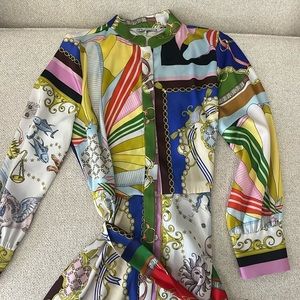 Zara colorful button up dress with tie at waist size medium